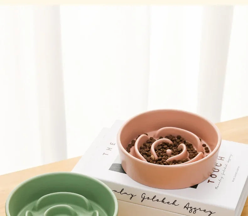 Ceramic Pet Cat Dog Bowl Small and Medium-Sized Dogs Dog Puppy Slow Feeding Anti-Choke Slow Food Bowl Anti-Tumble Eating Bowl