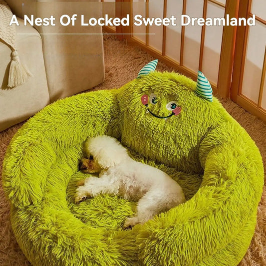 Calming Donut  Bed Green Plush Anti-Anxiety Dog & Cat Bed for Pets Soft Indoor Cuddler Bed Fluffy Plush with Non-Slip Bottom
