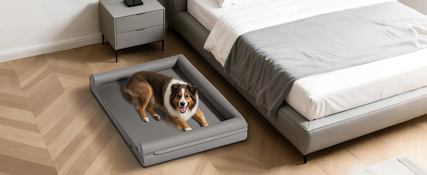 M-XXL Orthopedic Dog Bed Bolster Microfiber Leather Pet Dog Sofa Waterproof Couch Calming Bed with Removable Cover Easy Clean