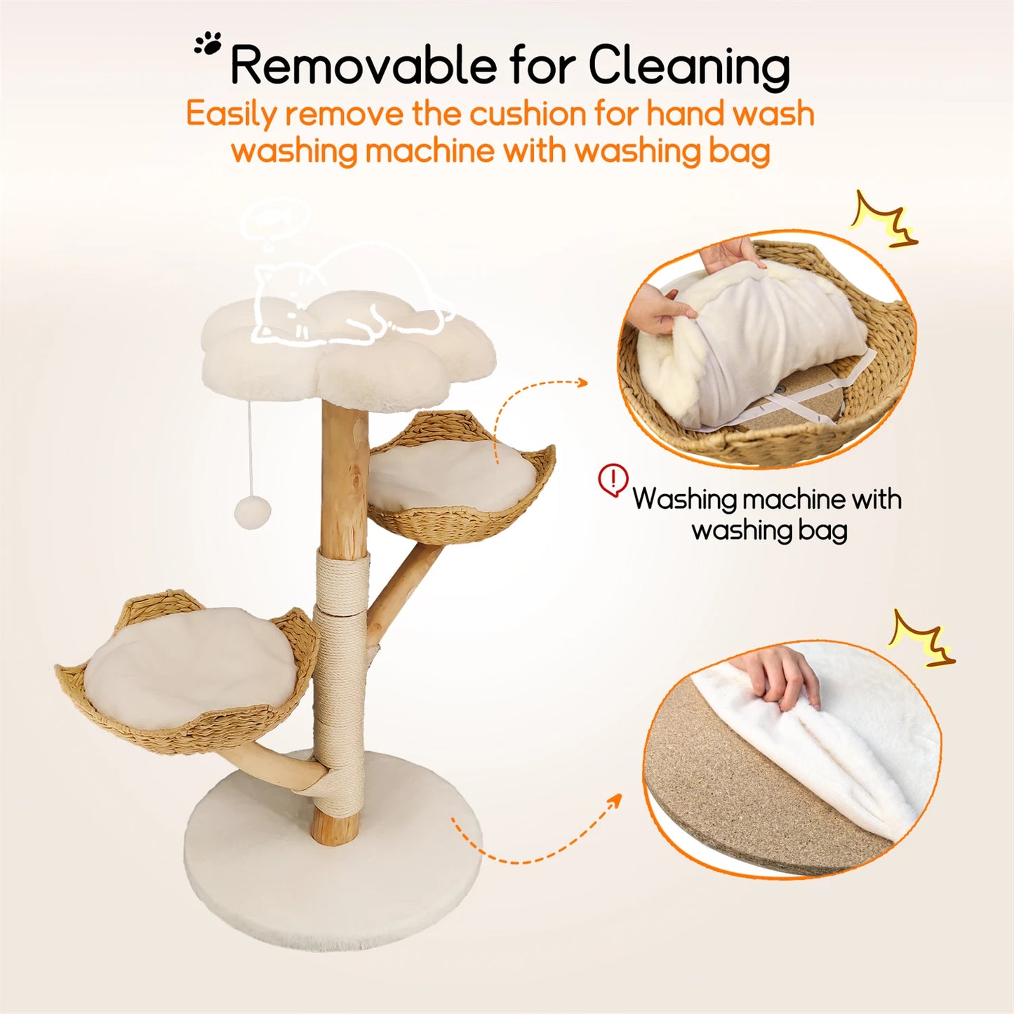 Modern Cat Tree Activity Tower with Plush Cushion and Toy Ball Sisal Scratching Post Kitten Condo Play House for Indoor