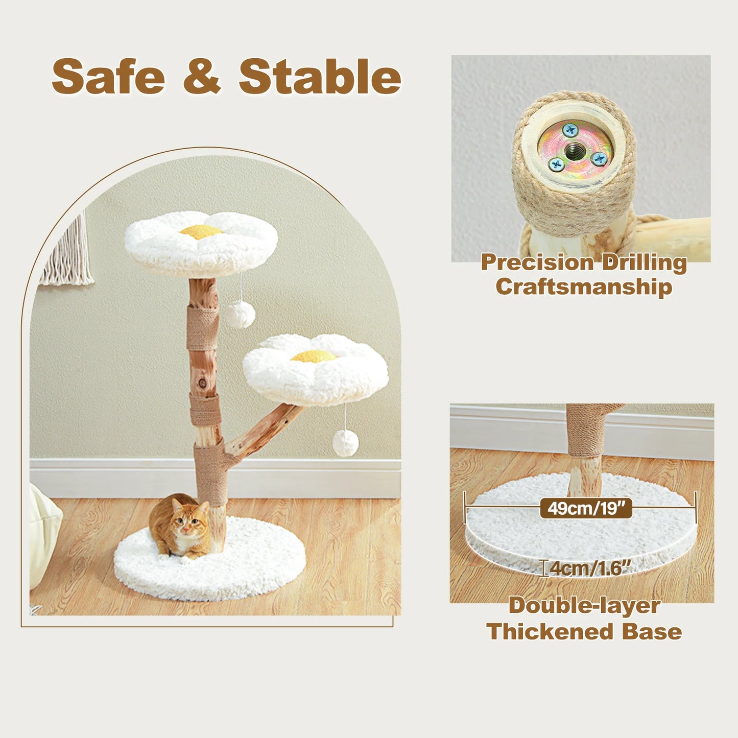 Flower Cat Tree for Indoor Cats Modern Wood Cat Tower with 2 Perches Sisal Scratching Post Scraper for Cat Accessories Cat Toys