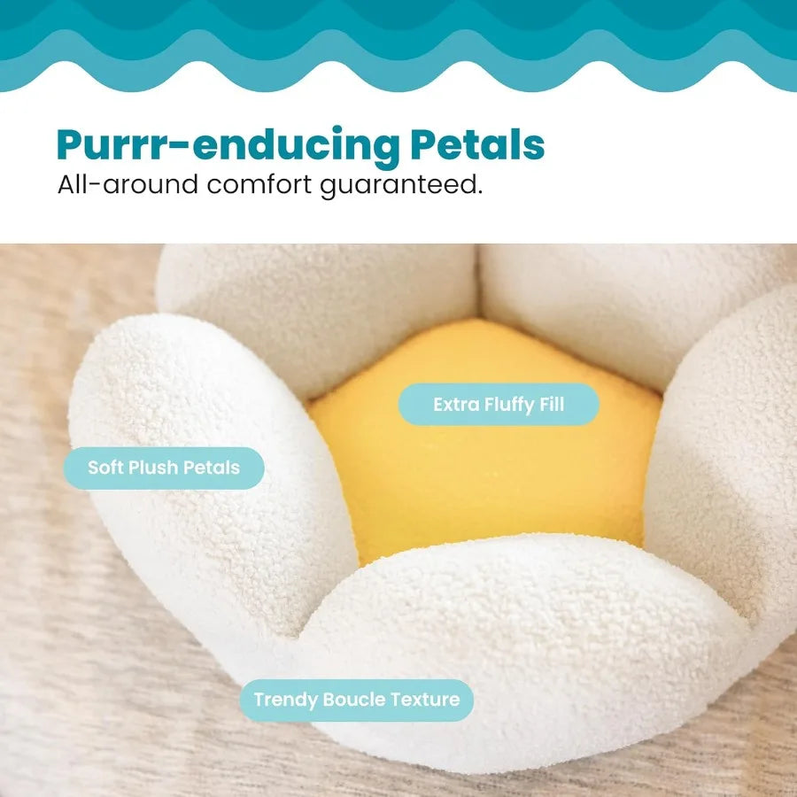 Purrfect Petals Flower Cat Bed with Plush Support and Raised Sides in White 21 Inches Ideal for Cats and Kittens Provides Secur