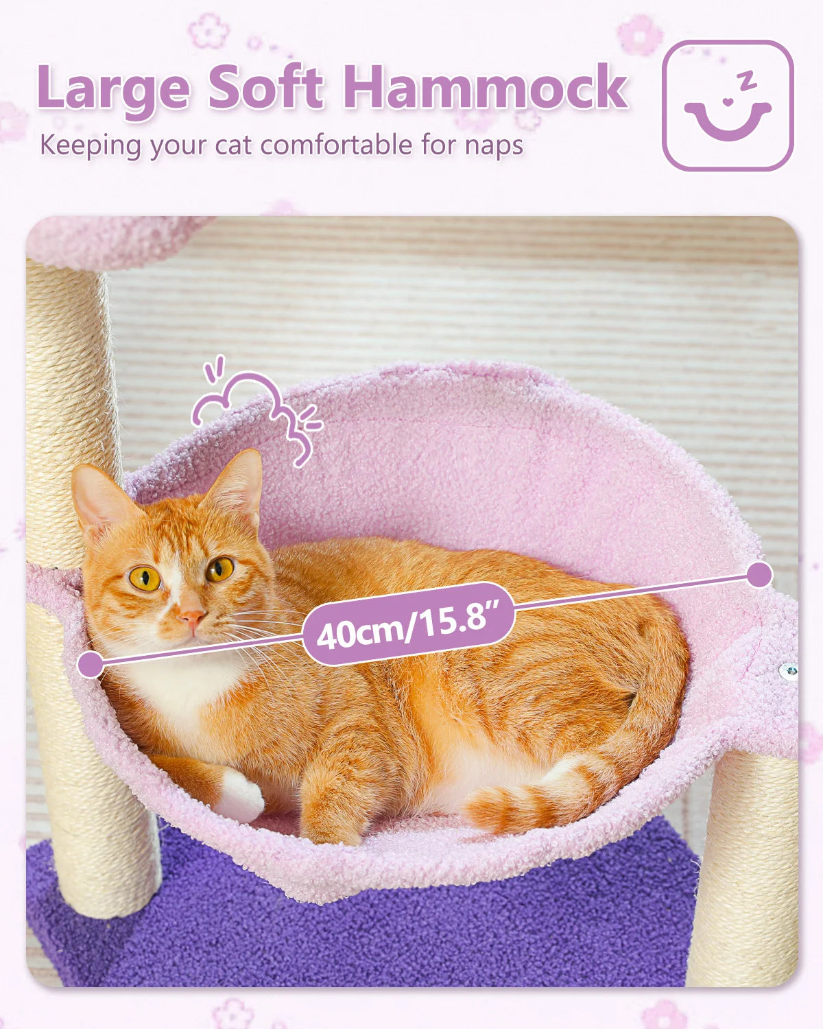 Flower Cat Tree with Sisal Scratching Post Large Hammock Soft Top Perch Small Cat Tower for Indoor Cute Cat Scratcher Kitten Toy