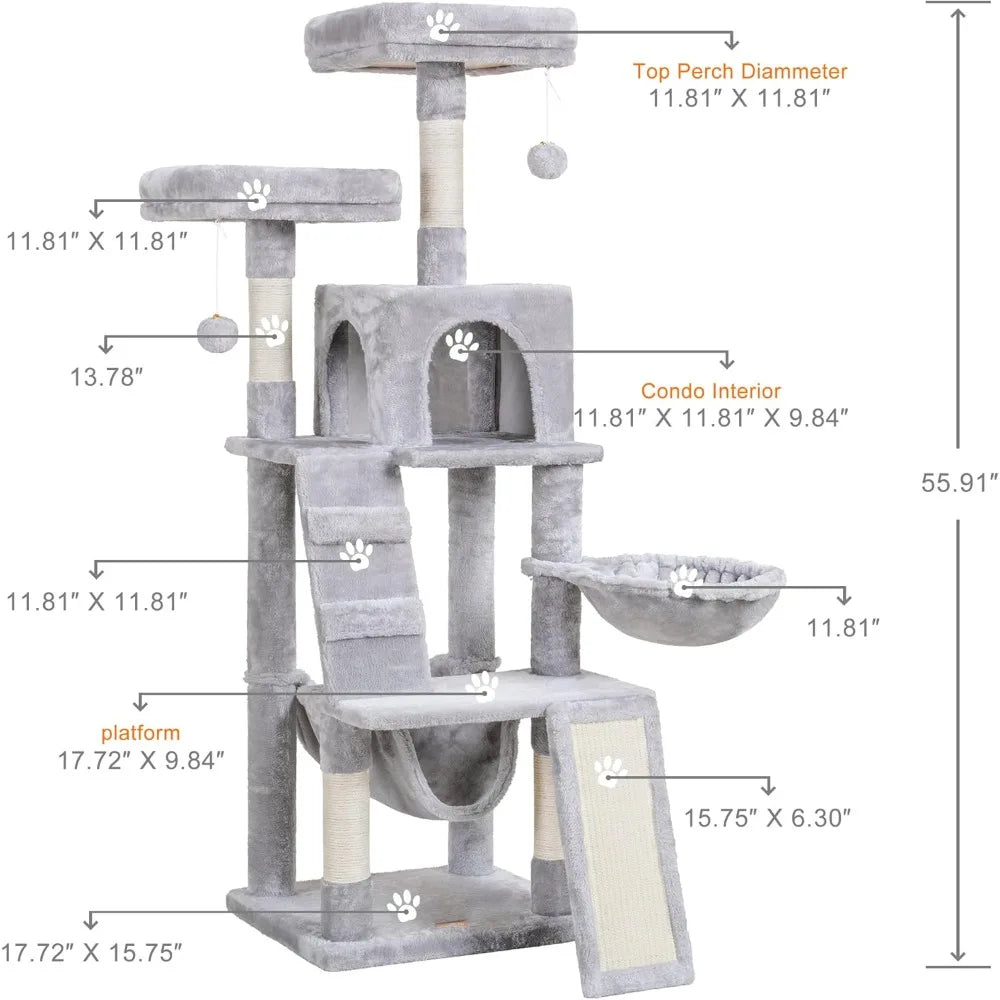 Cat Tree, Cat Tower for Indoor Cats,Multi-Level Cat Furniture Condo for Cats with Padded Plush Perch, Cozy Basket
