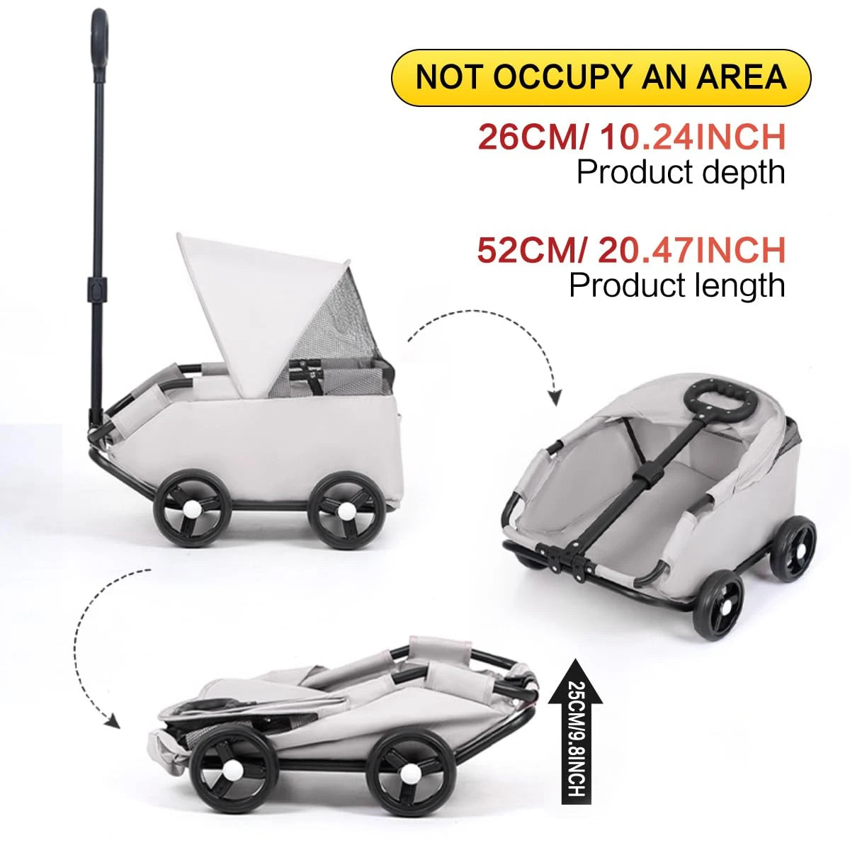 4-Wheeled Pet Stroller For Dogs And Cats - Durable Metal Frame And Oxford Fabric Carrier, Including Travel Water Bottle And Deta