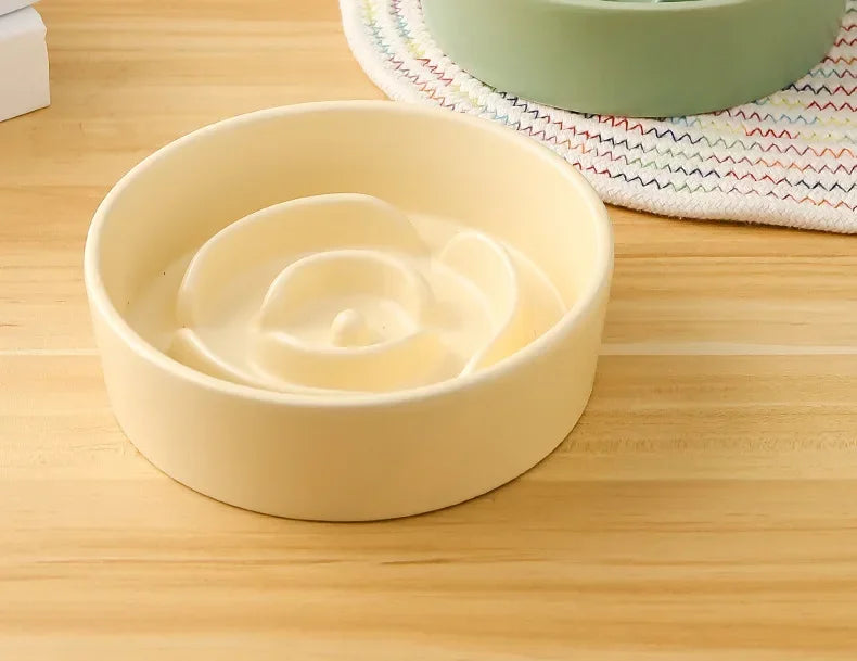 Ceramic Pet Cat Dog Bowl Small and Medium-Sized Dogs Dog Puppy Slow Feeding Anti-Choke Slow Food Bowl Anti-Tumble Eating Bowl