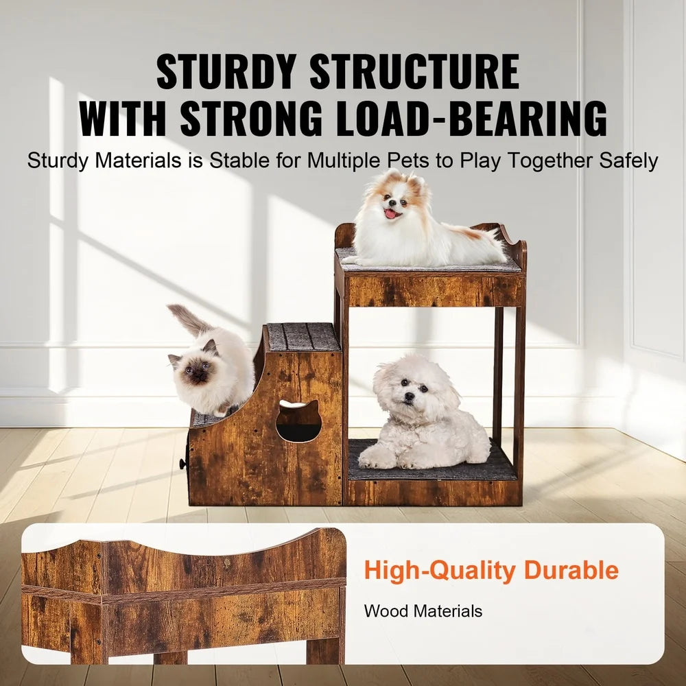 Double-Deck Pet Bed with Detachable Steps Dogs Cats Elevated Window Perch with Storage Ladder Non-Slip Design Durable Compact
