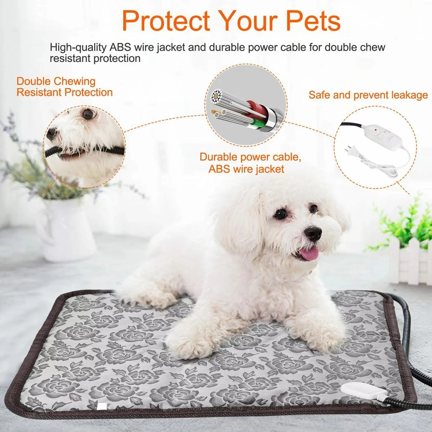 Dog Heated Mat Pet Temperature Adjustable Dog Heating Pad Waterproof Electric Heating Pad Timer Dog Sleeping Supply Waterproof