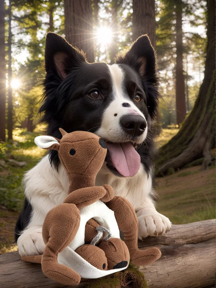 Interactive Kangaroo Plush Dog Toy with Squeaker & Treat Pouch - Snuffle Enrichment Puzzle for Small Medium Dogs
