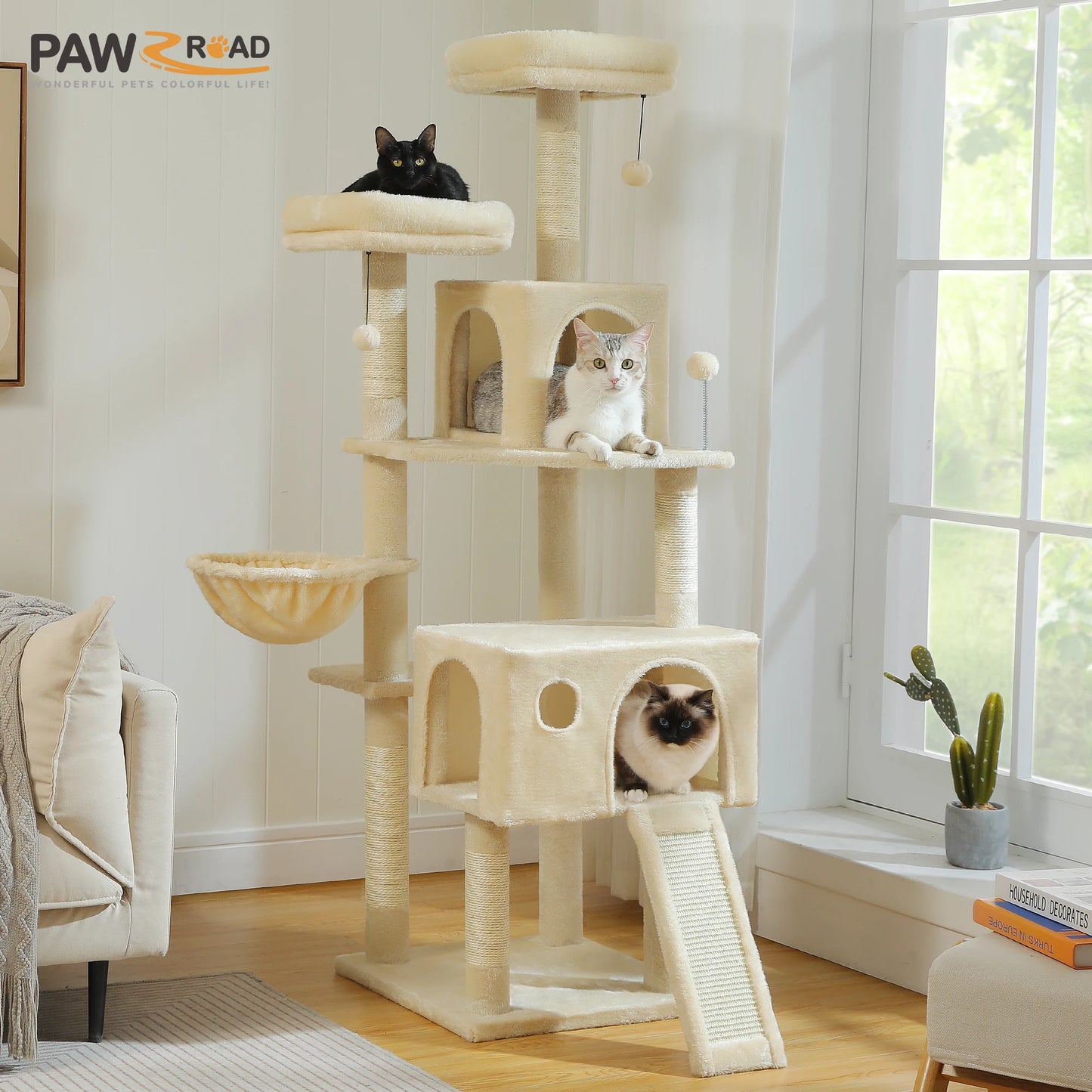 Multi-Level Cat Tree Tower with Sisal Scratching Post&Pad Cozy Hammock Luxury Large Cat Condo for Indoor Cat Toy Cat Accessories