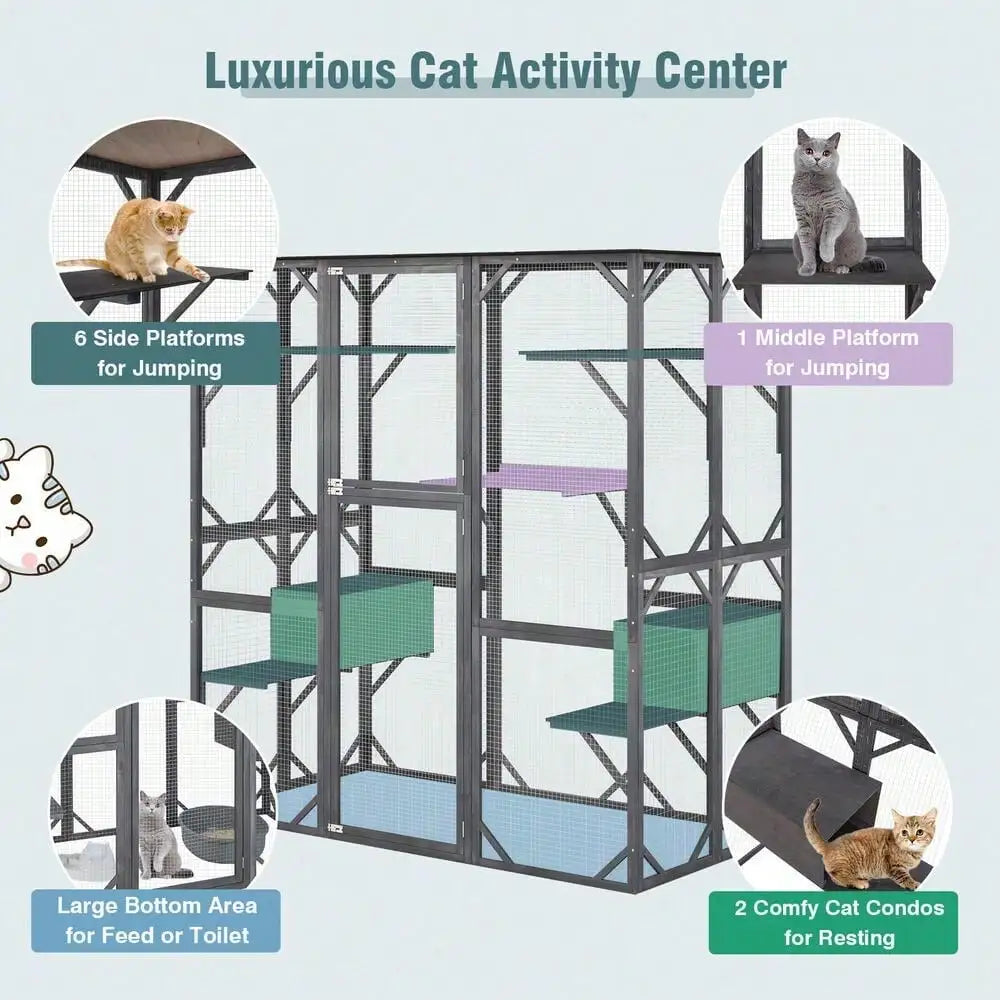 71" Indoor Outdoor Large Cat House Weatherproof Catio Kitten Enclosure