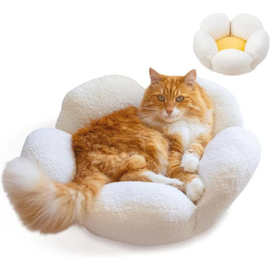 Purrfect Petals Flower Cat Bed with Plush Support and Raised Sides in White 21 Inches Ideal for Cats and Kittens Provides Secur