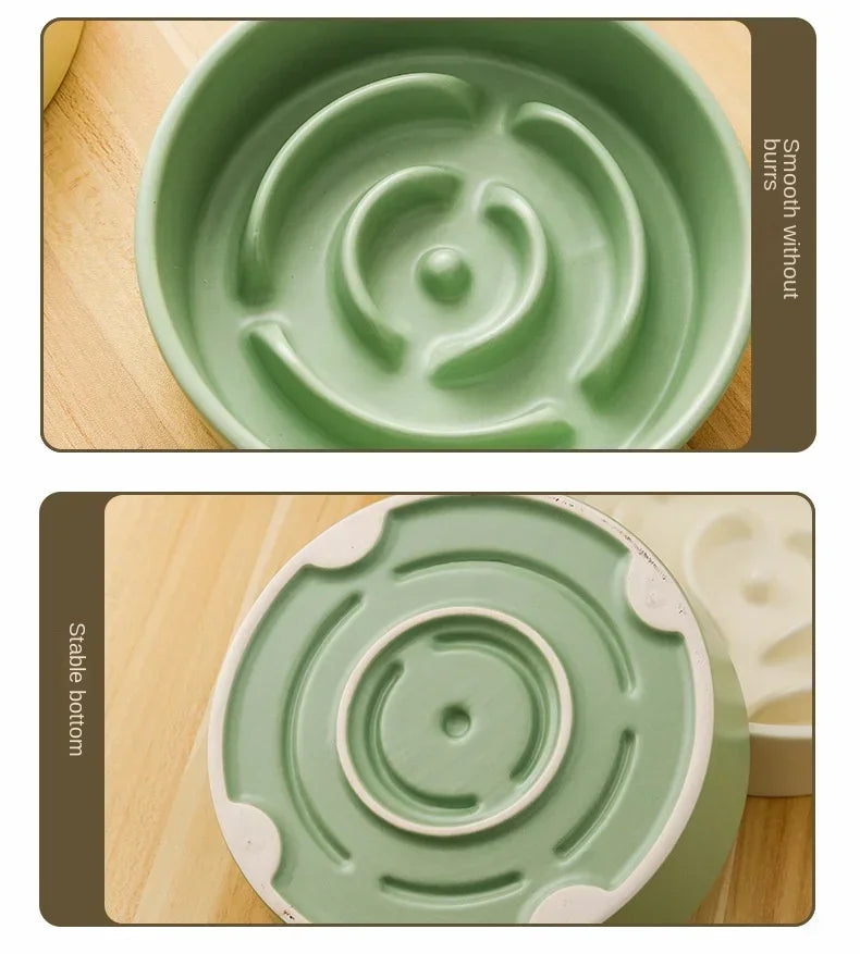 Ceramic Pet Cat Dog Bowl Small and Medium-Sized Dogs Dog Puppy Slow Feeding Anti-Choke Slow Food Bowl Anti-Tumble Eating Bowl