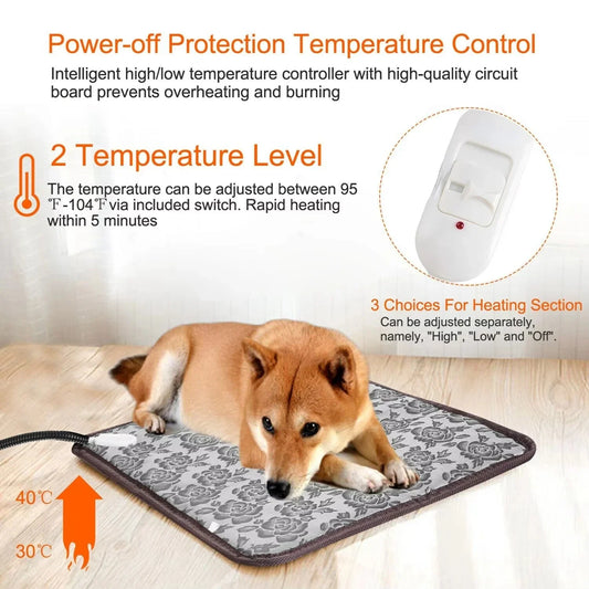Dog Heated Mat Pet Temperature Adjustable Dog Heating Pad Waterproof Electric Heating Pad Timer Dog Sleeping Supply Waterproof