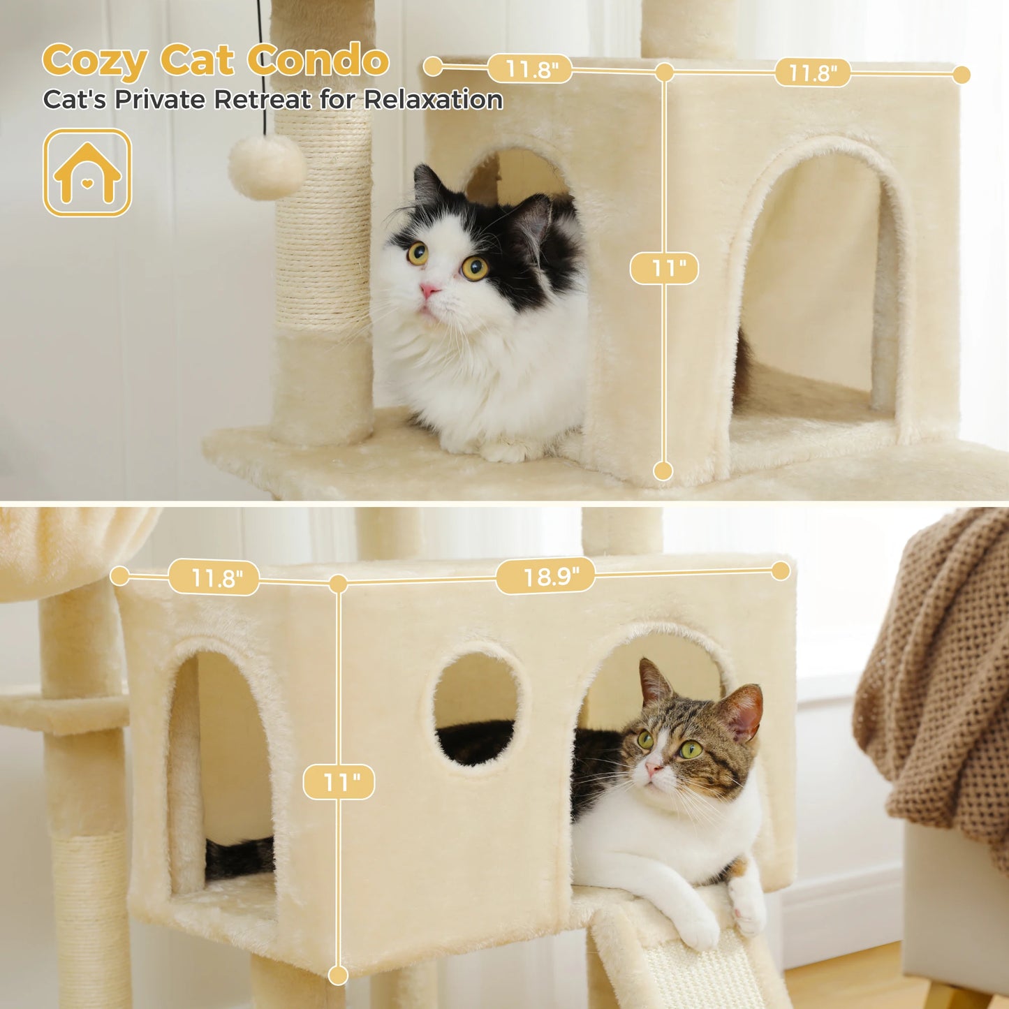 Multi-Level Cat Tree Tower with Sisal Scratching Post&Pad Cozy Hammock Luxury Large Cat Condo for Indoor Cat Toy Cat Accessories