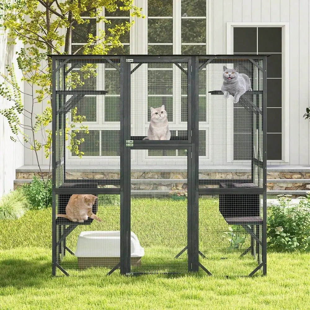 71" Indoor Outdoor Large Cat House Weatherproof Catio Kitten Enclosure