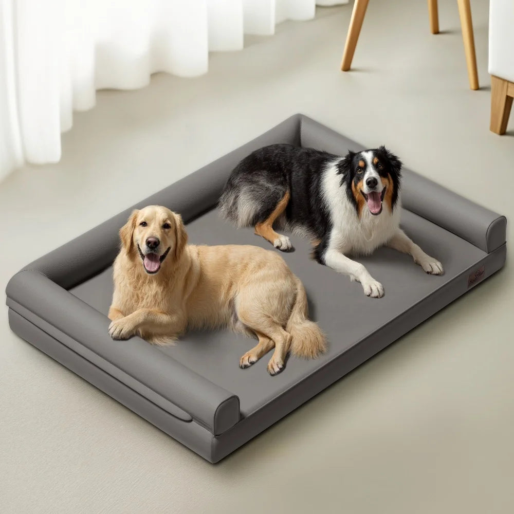 M-XXL Orthopedic Dog Bed Bolster Microfiber Leather Pet Dog Sofa Waterproof Couch Calming Bed with Removable Cover Easy Clean