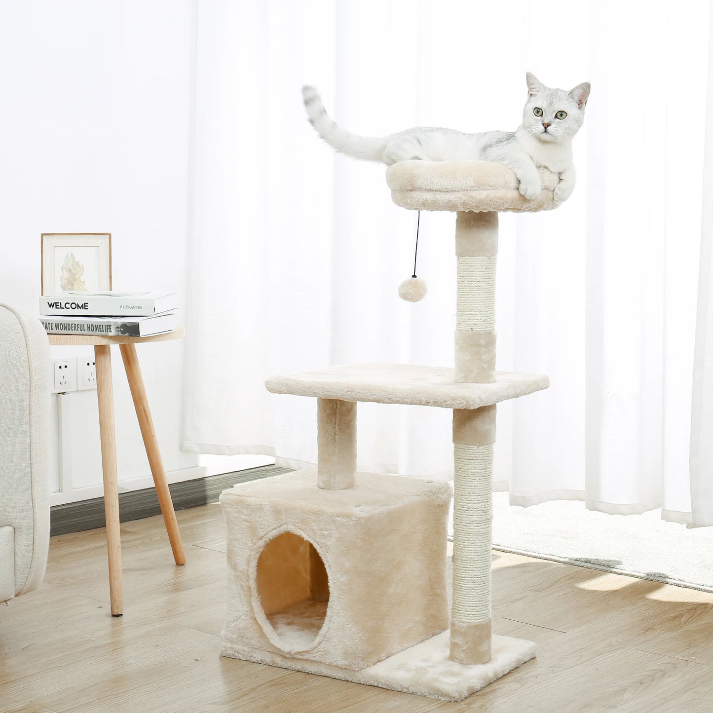 Small Cat Tree with Sisal Scratching Posts, Top Perch, Cozy Condo, Cat Tower for Indoor Cats, Cat Accessories, Scraper for Cats
