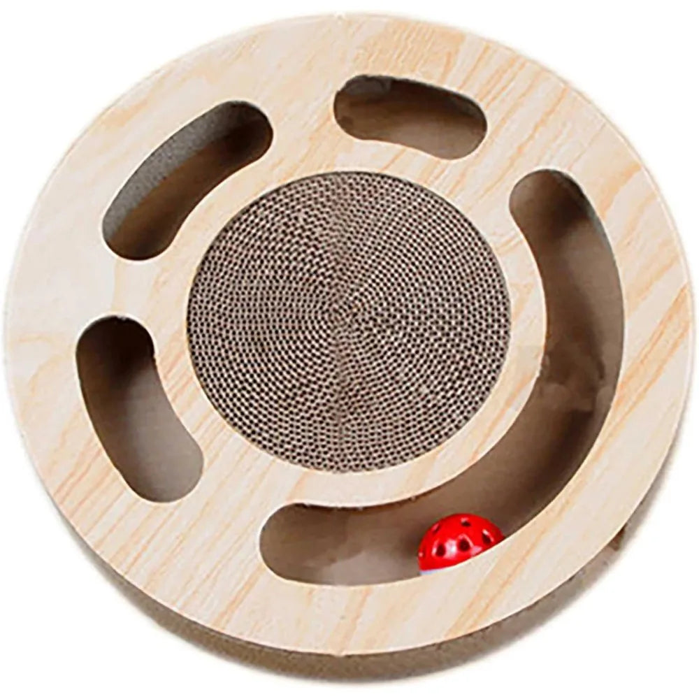 Cat Toy 3in 1 Kitten Puzzles Toys for Bored Indoor Cats with Cardboard and 2 Bell Balls Round Cats Scratcher