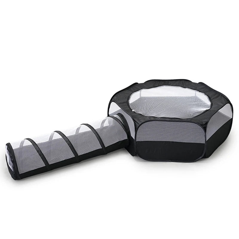 Cat Tunnel Cage House 2 in 1 Interactive Foldable Outside Play Tent and Tunnel for Bunnies Kitten Rabbits Hamster Ferrets Black
