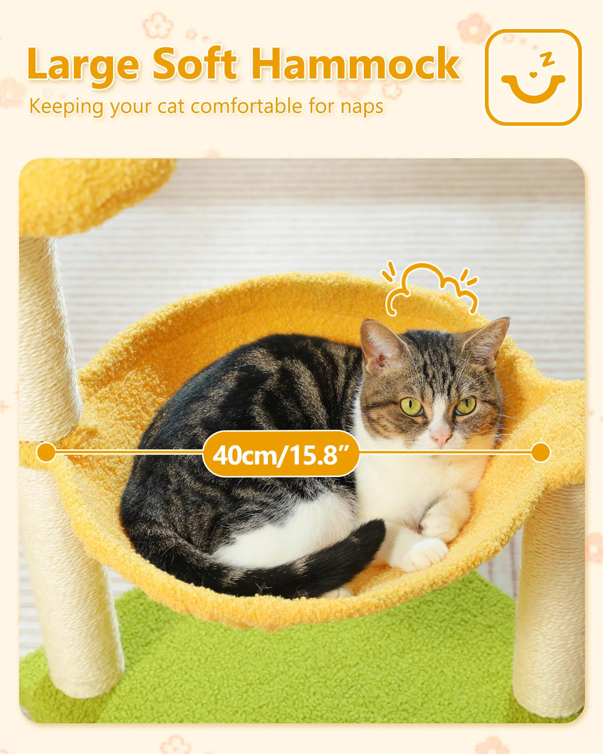 Flower Cat Tree with Sisal Scratching Post Large Hammock Soft Top Perch Small Cat Tower for Indoor Cute Cat Scratcher Kitten Toy