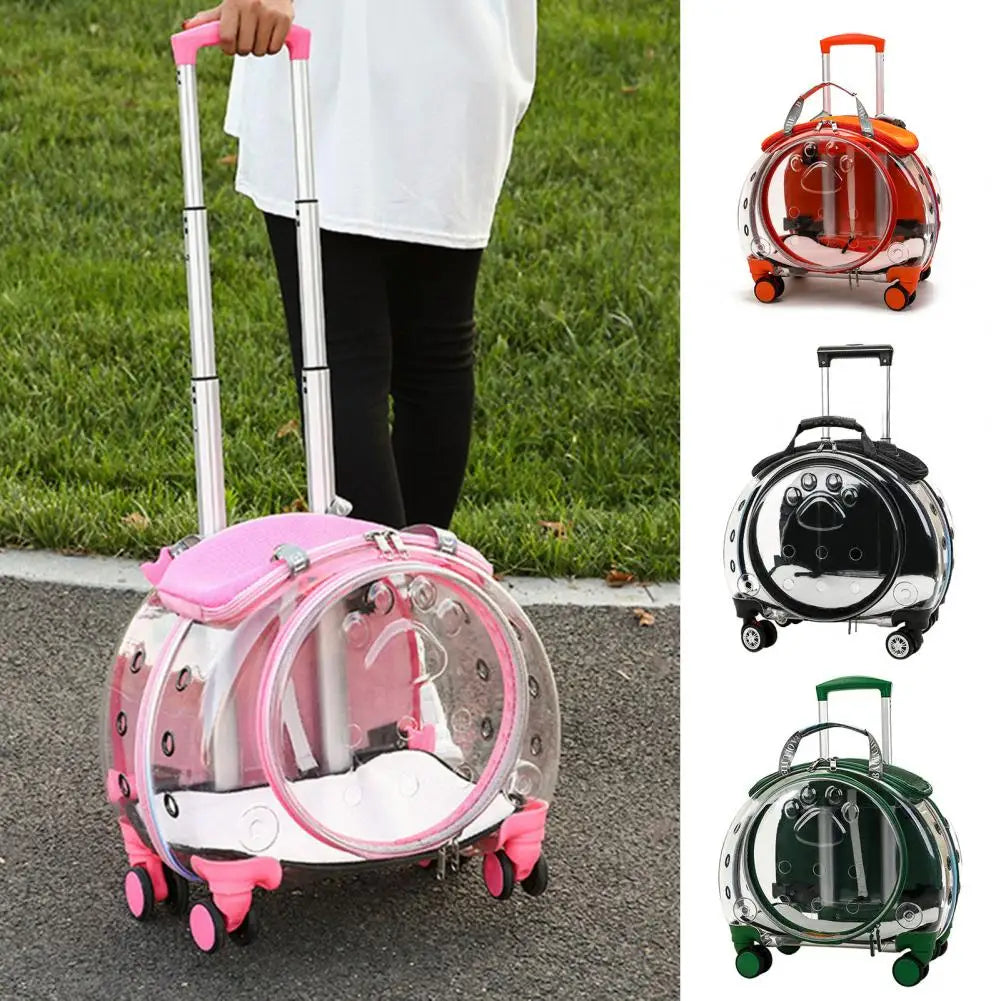 Pet Trolley Case Clear Ventilation Holes Silent Wheels Convenient Portable Cats Dogs Backpack Clear Window Pet Trolley Case