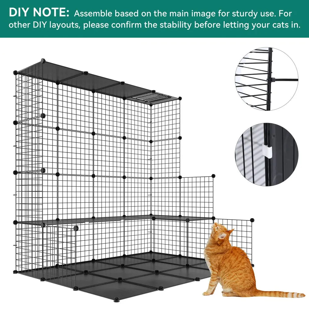 2 Tier Cat Cage Indoor Cat Enclosures Kitten Cage DIY Pet Playpen for 1-2 Cats