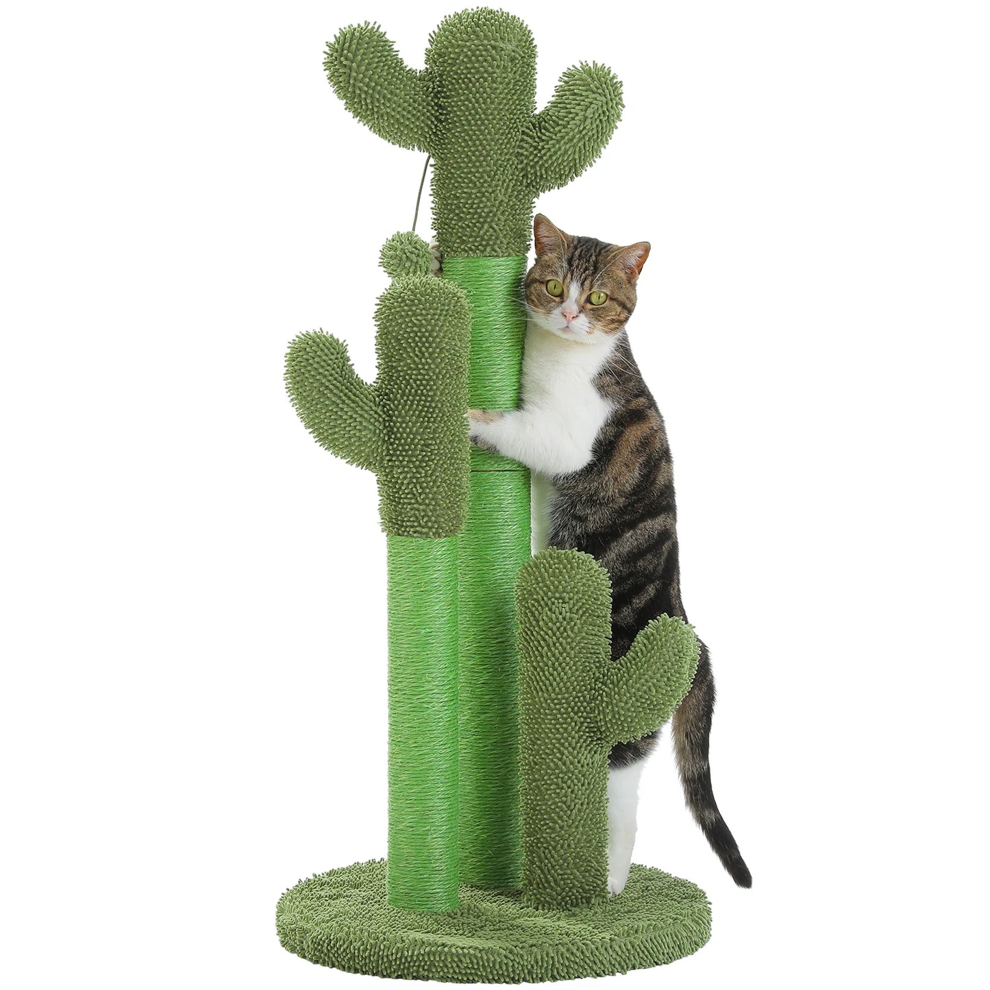 Cactus Cat Scratching Post Indoor Tall Cat Scratcher with 3 Scratching Poles Interactive Dangling Ball Cat Toys Cat Accessories