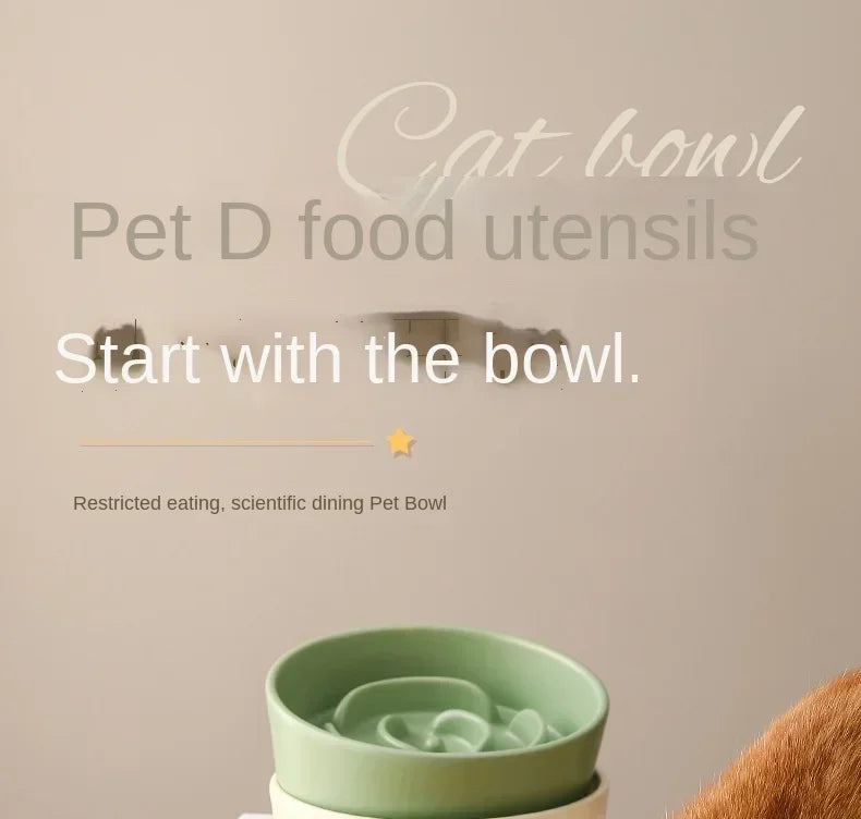 Ceramic Pet Cat Dog Bowl Small and Medium-Sized Dogs Dog Puppy Slow Feeding Anti-Choke Slow Food Bowl Anti-Tumble Eating Bowl