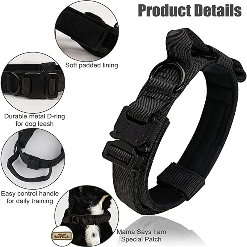 Durable Tactical Dog Collar and Leash Adjustable Military Pet Collar Leash Medium Large Dog German Shepherd Training Accessories