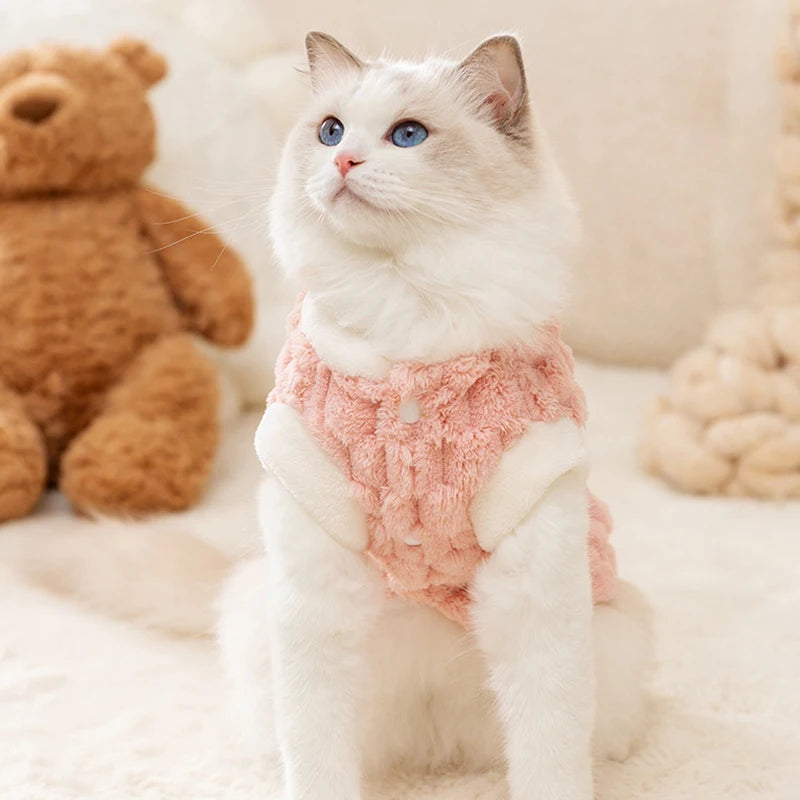 Plush Cat Puppy Button Jacket with Buckle Warm Winter Pet Clothes Cartoon Bear Print Kitten Coat Sphynx Clothing ropa para gato