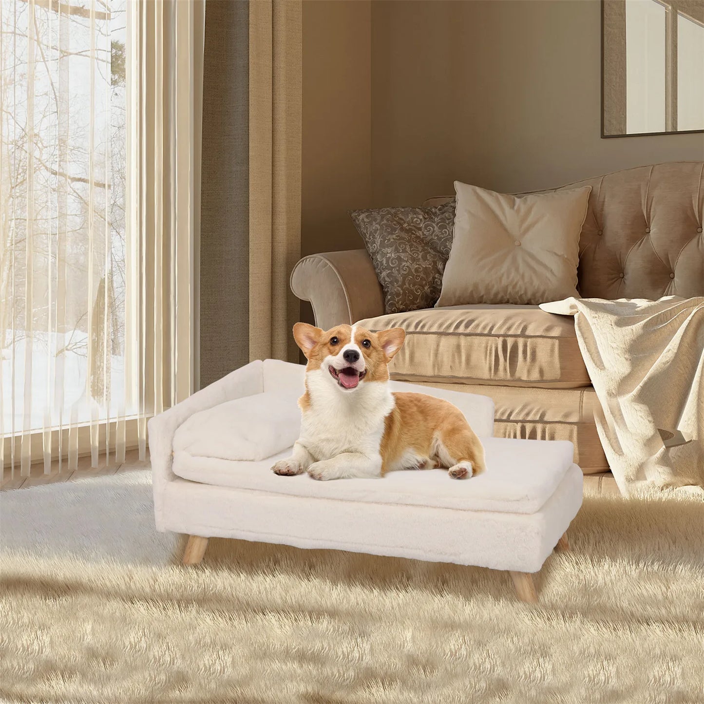 Waterproof Pet Sofa Dog Cat Bed Couch Raised Chair Lounger Plush Cover Cushion
