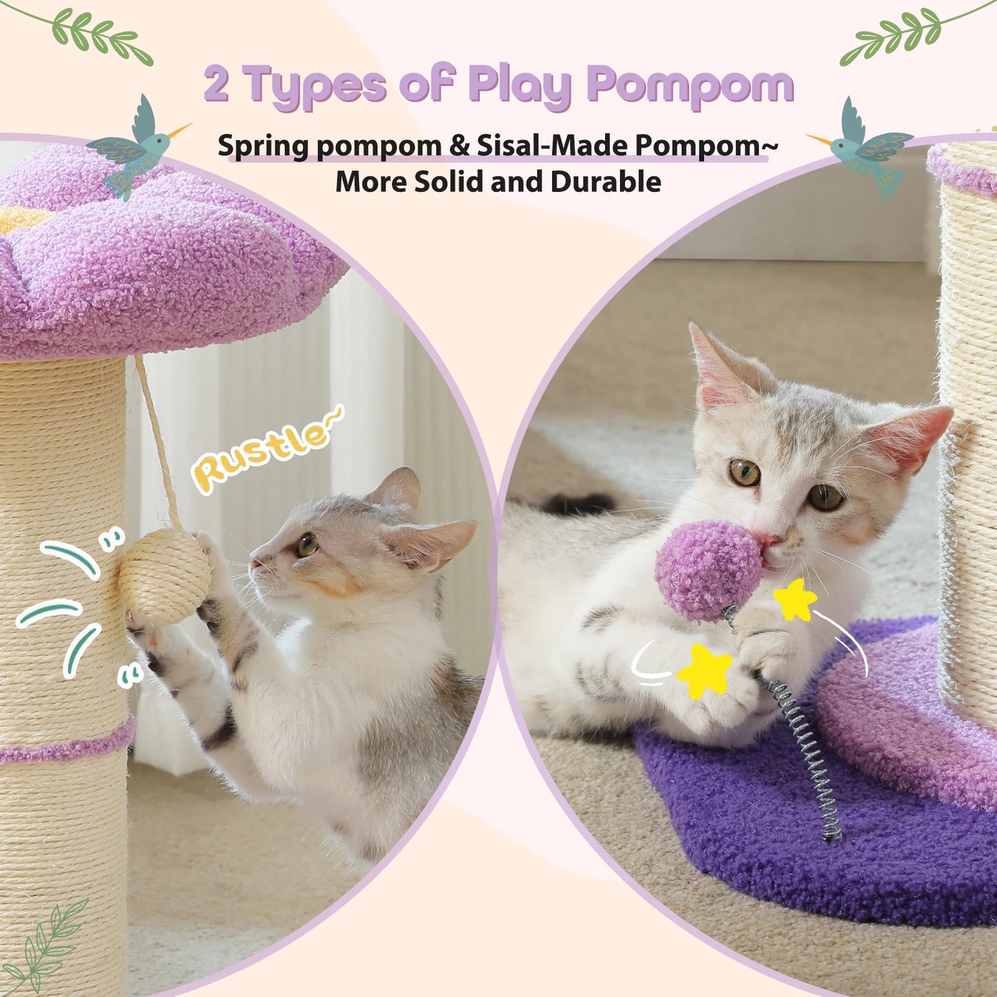 Flower Cat Scratching Post Small Cat Tree Tower Cat Scratcher for Indoor Cats with Super Thick Scratching Post Removable Cat Bed