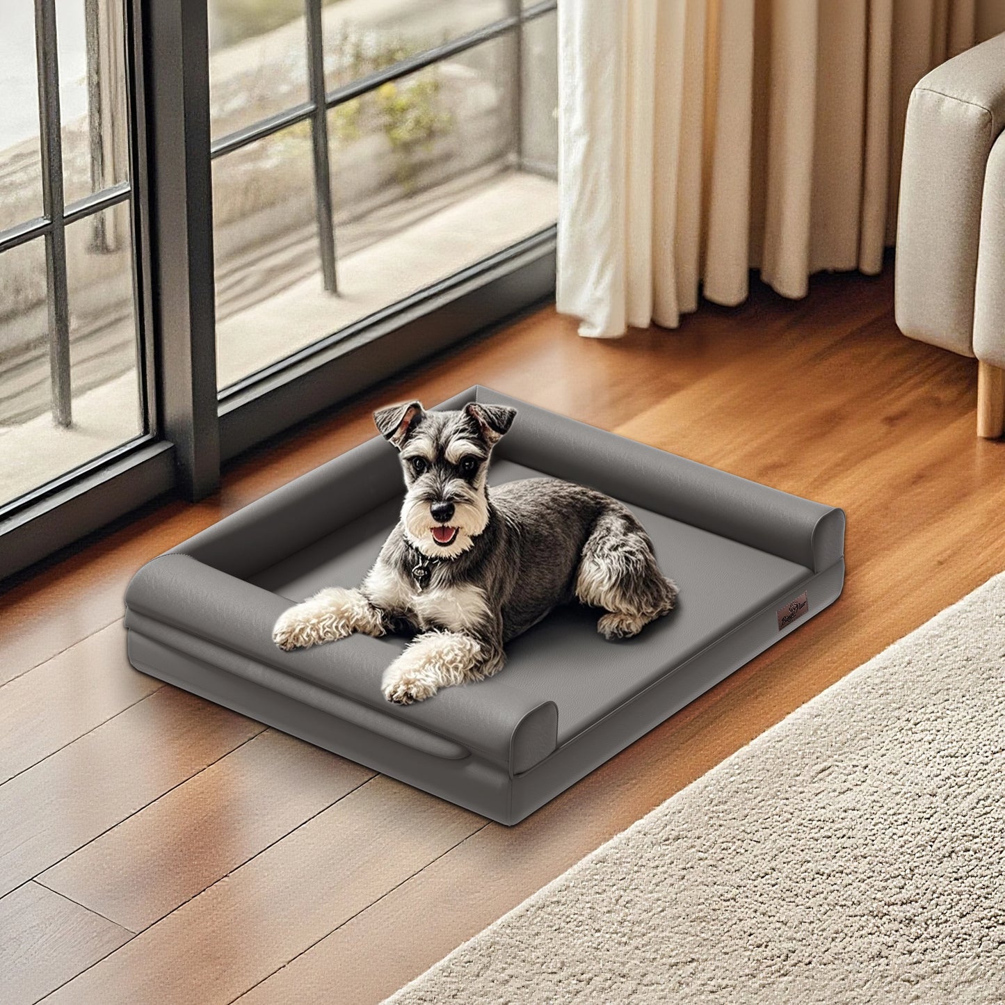 M-XXL Orthopedic Dog Bed Bolster Microfiber Leather Pet Dog Sofa Waterproof Couch Calming Bed with Removable Cover Easy Clean