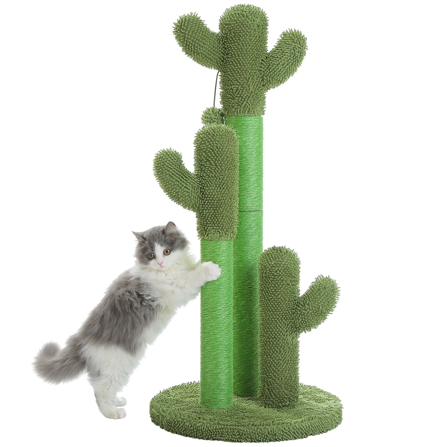 Cactus Cat Scratching Post Indoor Tall Cat Scratcher with 3 Scratching Poles Interactive Dangling Ball Cat Toys Cat Accessories
