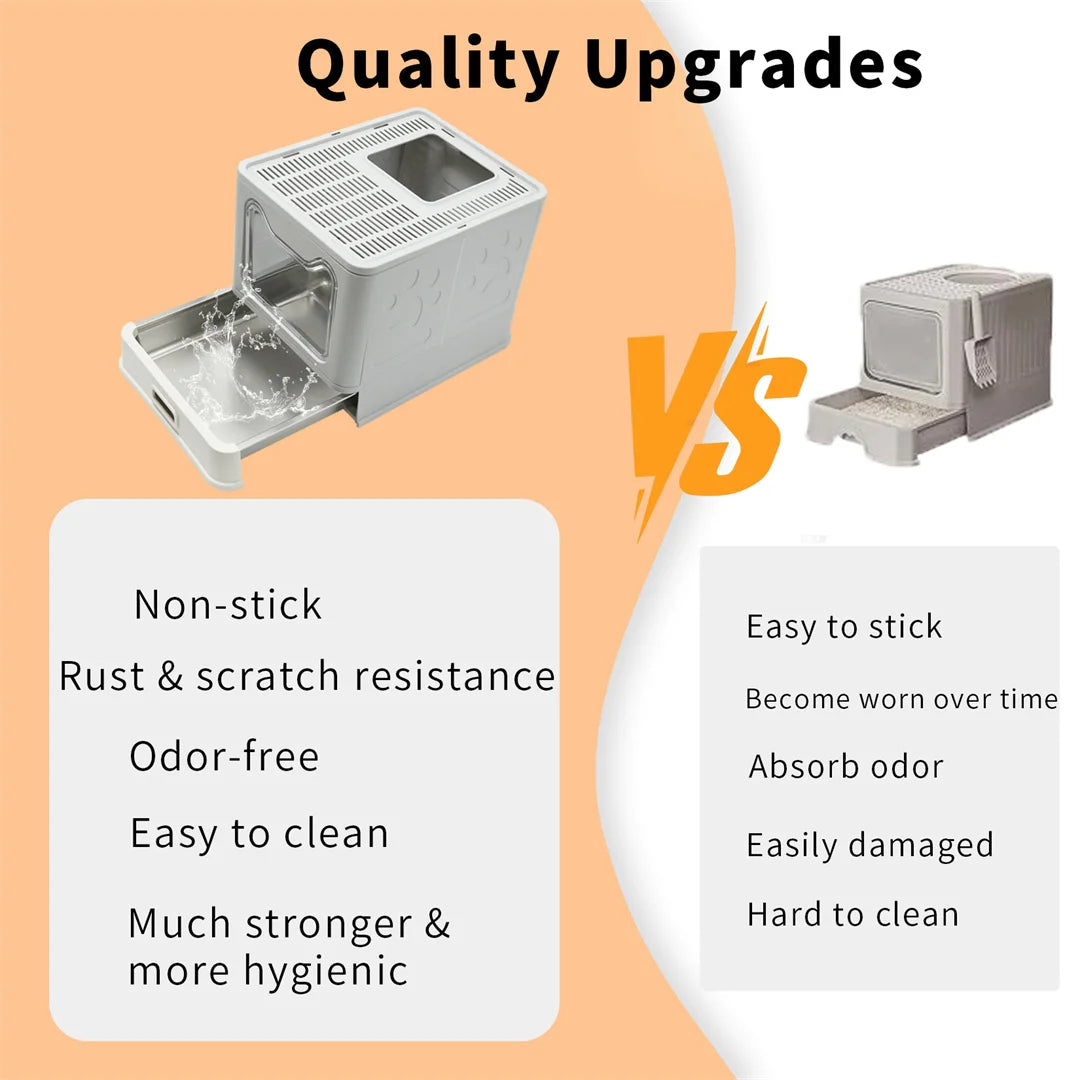 Bingopaw Detachable Enclosed Cat Litter Box with Stainless Steel Pan Front Entry Toilet Box with Litter Scoop for Kittens