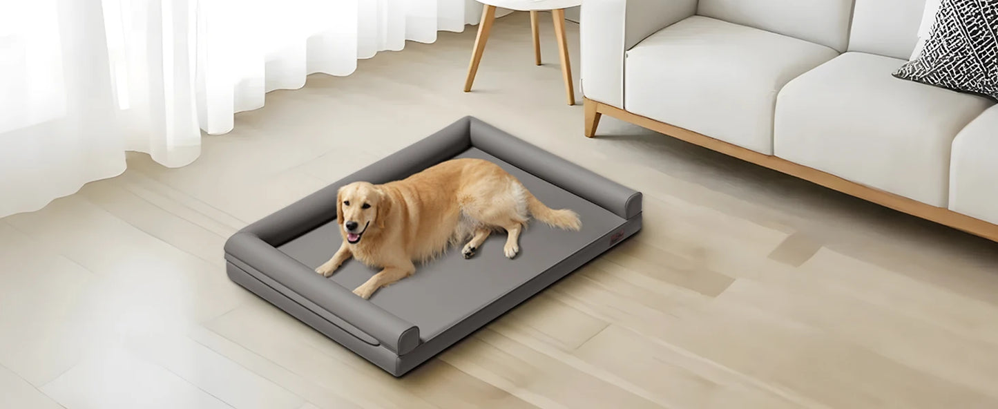 M-XXL Orthopedic Dog Bed Bolster Microfiber Leather Pet Dog Sofa Waterproof Couch Calming Bed with Removable Cover Easy Clean