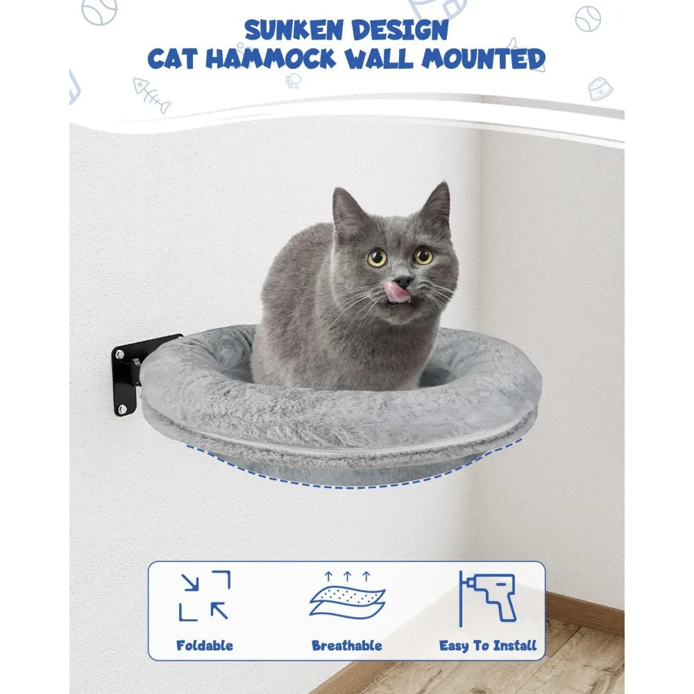 Double Cat Desk Bed, 360° Rotating Elevated Desk Cat Bed, Adjustable Raised Desk Kitten Bed Up to 80 LBS, Washable Soft Fabric P