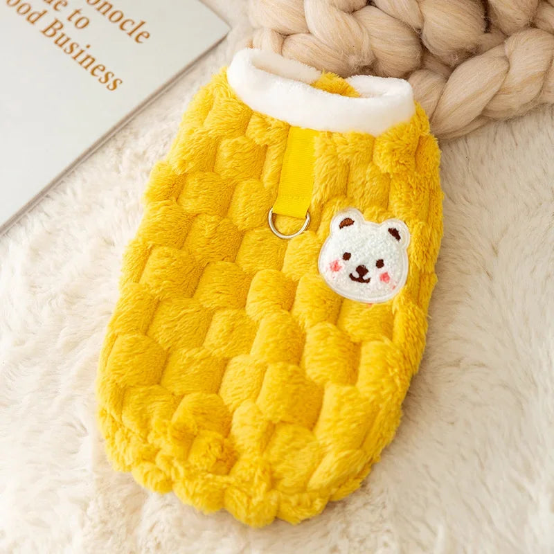 Plush Cat Puppy Button Jacket with Buckle Warm Winter Pet Clothes Cartoon Bear Print Kitten Coat Sphynx Clothing ropa para gato