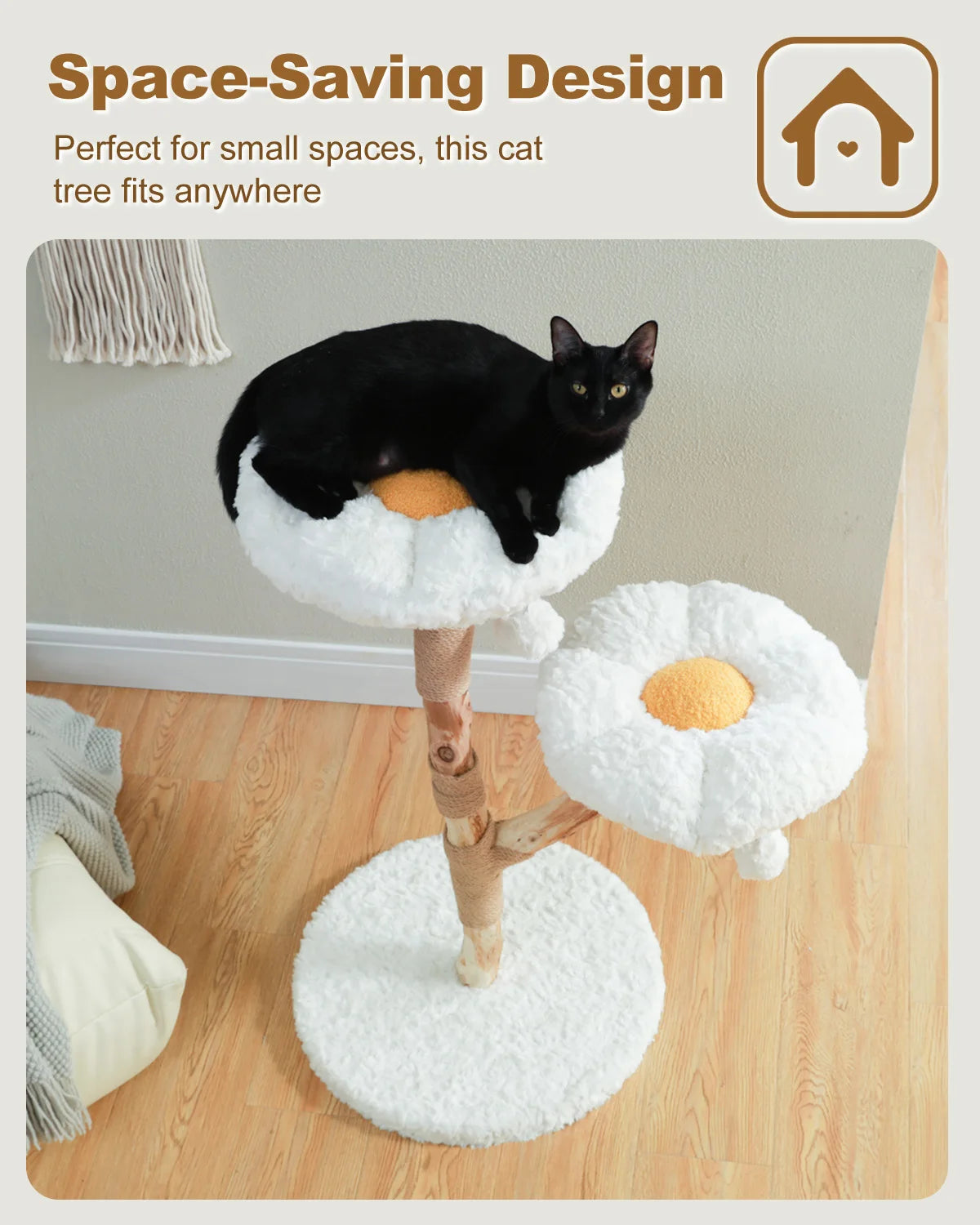 Flower Cat Tree for Indoor Cats Modern Wood Cat Tower with 2 Perches Sisal Scratching Post Scraper for Cat Accessories Cat Toys