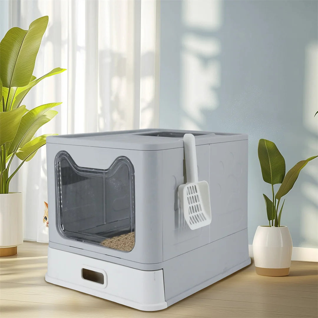 Bingopaw Detachable Enclosed Cat Litter Box with Stainless Steel Pan Front Entry Toilet Box with Litter Scoop for Kittens