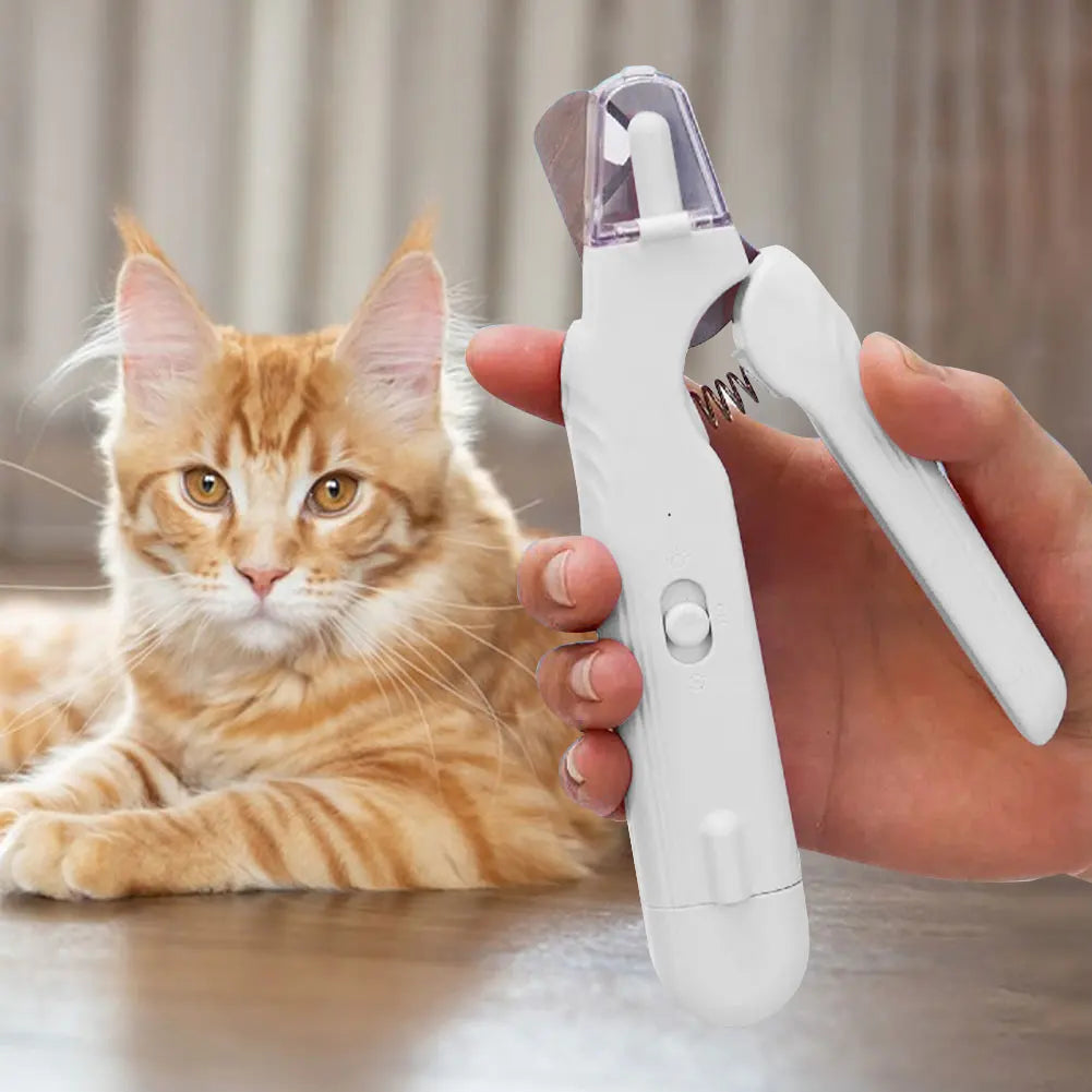 Electric Nail Clippers with LED Paw Nail Trimmer Claw Grooming Scissors (White)