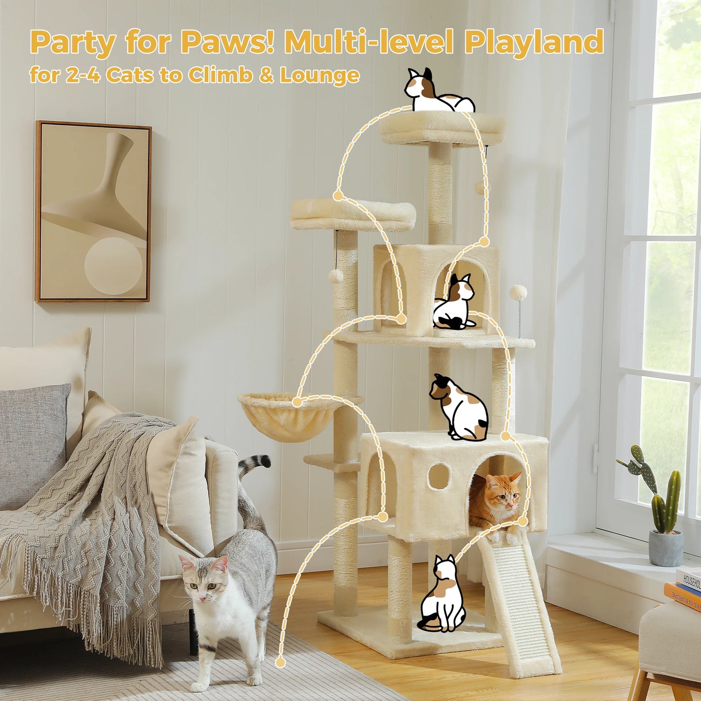 Multi-Level Cat Tree Tower with Sisal Scratching Post&Pad Cozy Hammock Luxury Large Cat Condo for Indoor Cat Toy Cat Accessories