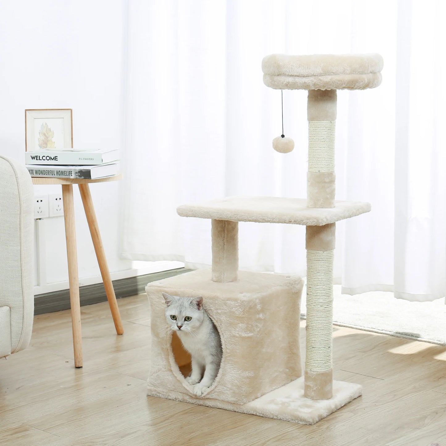 Small Cat Tree with Sisal Scratching Posts, Top Perch, Cozy Condo, Cat Tower for Indoor Cats, Cat Accessories, Scraper for Cats