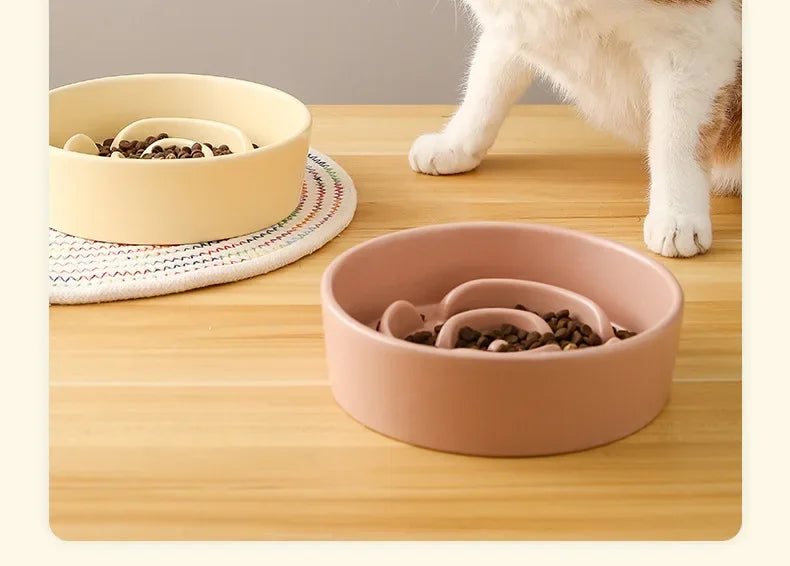 Ceramic Pet Cat Dog Bowl Small and Medium-Sized Dogs Dog Puppy Slow Feeding Anti-Choke Slow Food Bowl Anti-Tumble Eating Bowl