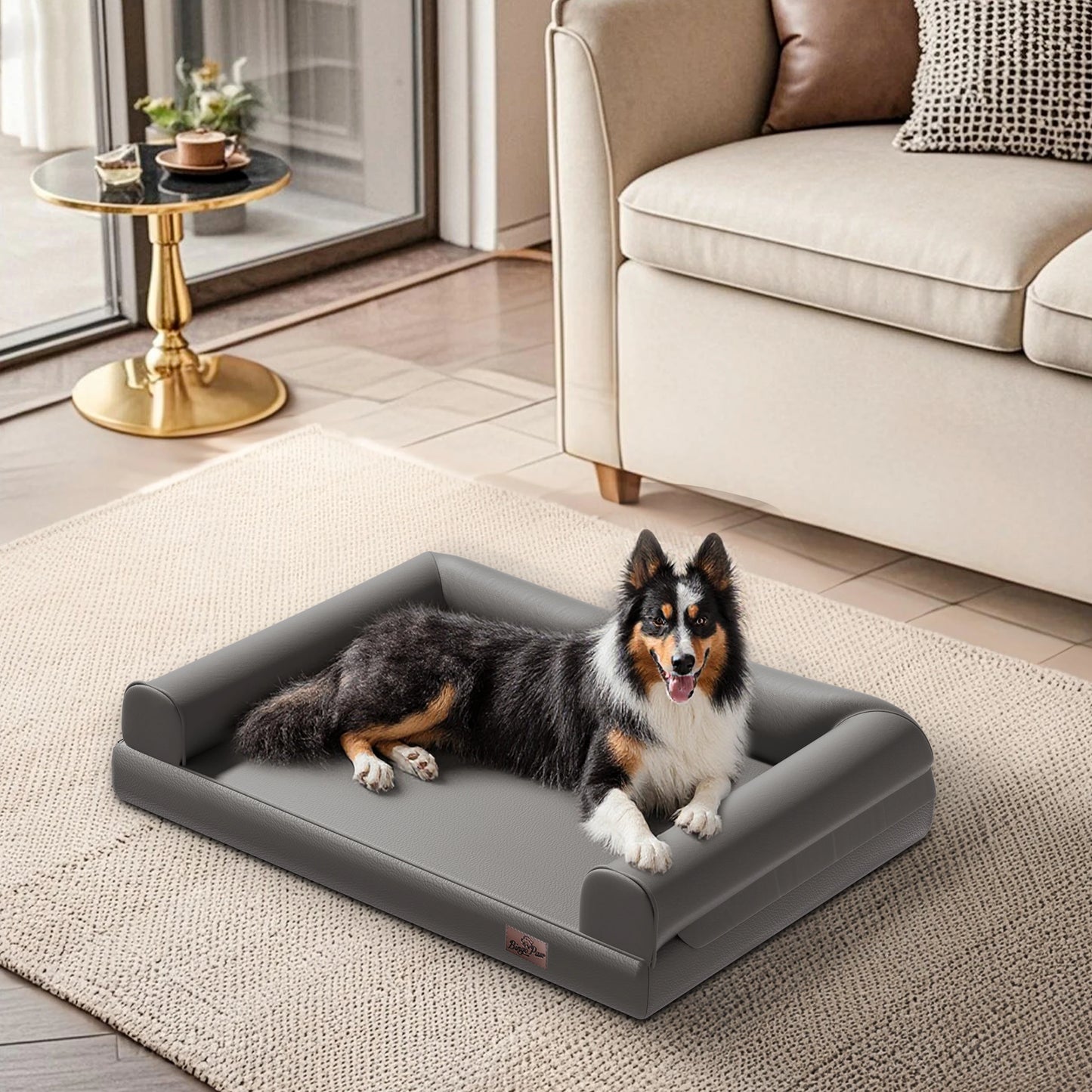 M-XXL Orthopedic Dog Bed Bolster Microfiber Leather Pet Dog Sofa Waterproof Couch Calming Bed with Removable Cover Easy Clean