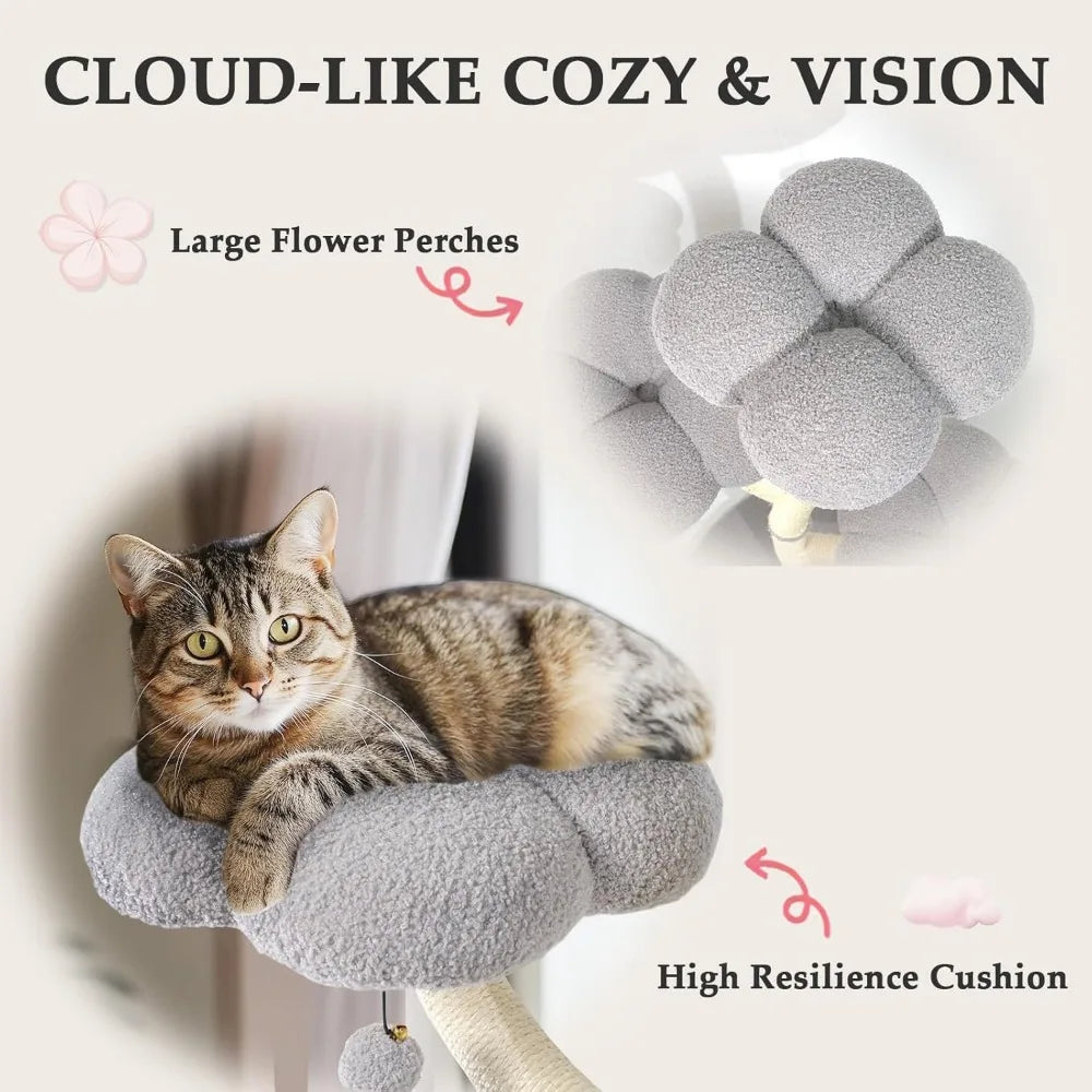 Cat Tree for Indoor Cats, Cat Tower with Cozy Flower Perch, Scratching Post Fully Wrapped Sisal Pole, Kittens Activity Center wi