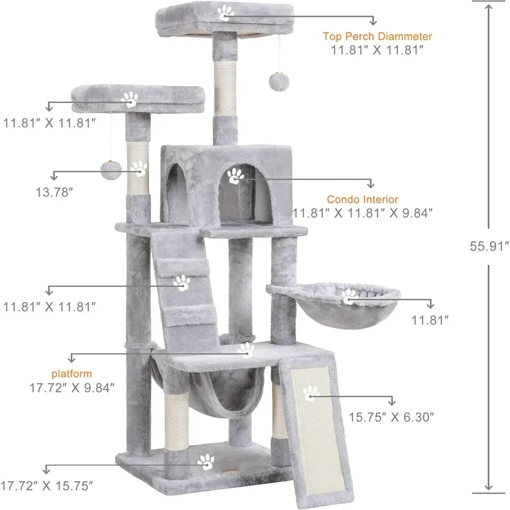 Cat Tree, Cat Tower for Indoor Cats,Multi-Level Cat Furniture Condo for Cats with Padded Plush Perch, Cozy Basket