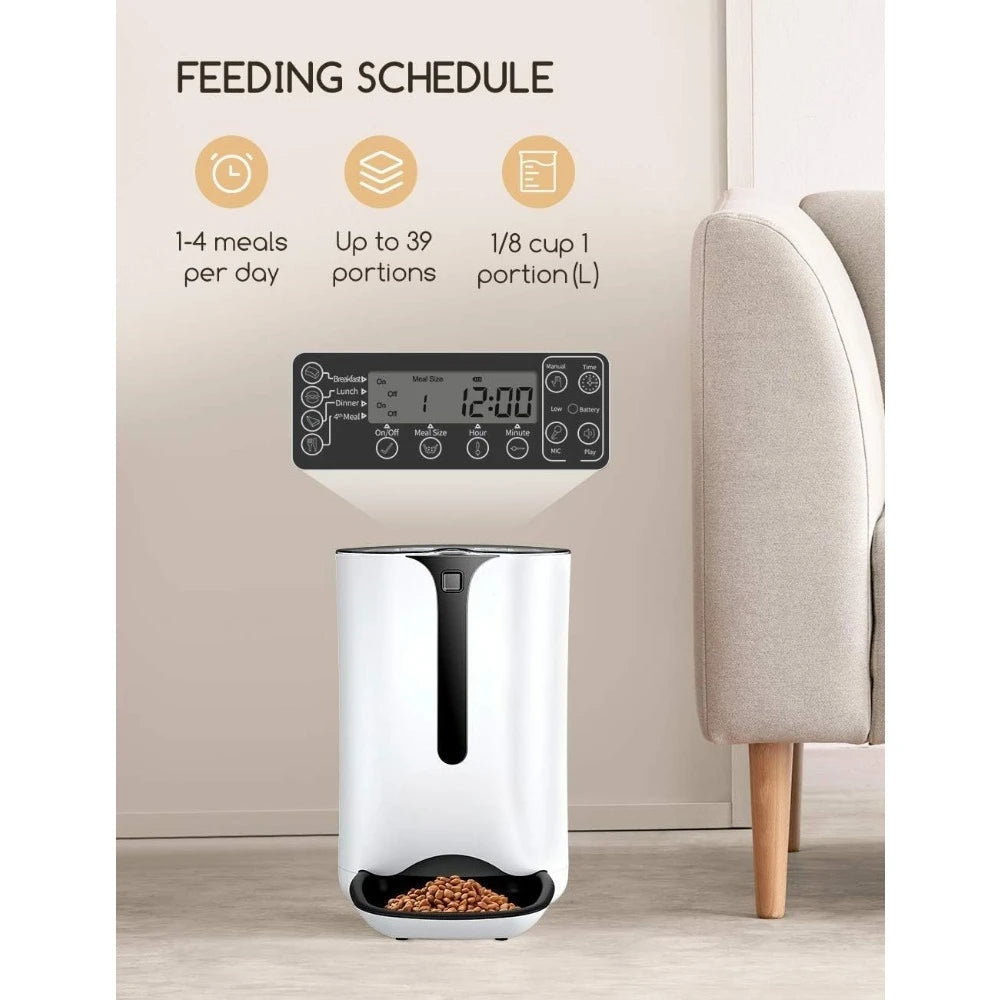 Automatic Cat Feeder, Distribution Alarms, Portion Control, Voice Recorder and Programmable Timer for up to 4 Meals per Day