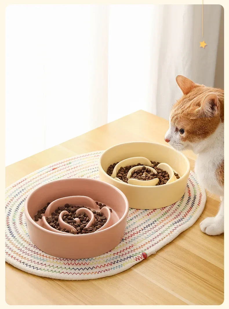 Ceramic Pet Cat Dog Bowl Small and Medium-Sized Dogs Dog Puppy Slow Feeding Anti-Choke Slow Food Bowl Anti-Tumble Eating Bowl